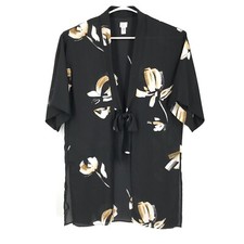 A New Day Womens Robe One Size Black 3/4 Sleeve Lightweight Kimono Coverup