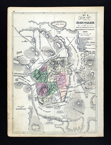 1883 Hardesty Map Jerusalem Plan Holy Land Israel Mt Moriah Zion Temple Tombs