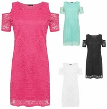 New Womens Plus Size Floral Lace Lined Off Shoulder Cut Sleeve Lace Dress 14-28