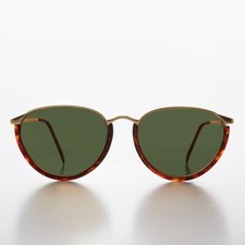 Tortoise Women's Gold Brow Line 80s Vintage Sunglass Green Lens - Roxie