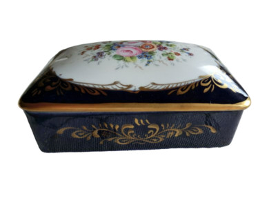 Tolle Deckeldose ca. 14 x10 cm Kobalt Gold Blumenmalerei St. Martial Limoges