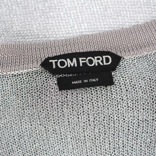 Tom Ford Silk Blend Silver V-Neck Open Knit Long Sleeve Sweater XL Mesh Top - 第 6/7 張圖片
