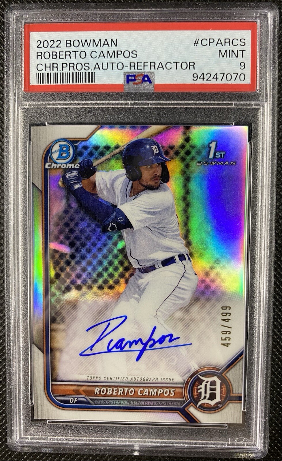 2022 Bowman Chrome Roberto Campos Refractor 1st Bowman Auto /499 #CPA-RCS PSA 9