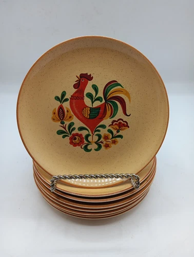 Vintage Set of 4 Taylor Smith Taylor Reveille Rooster Plates 6 1/2"
