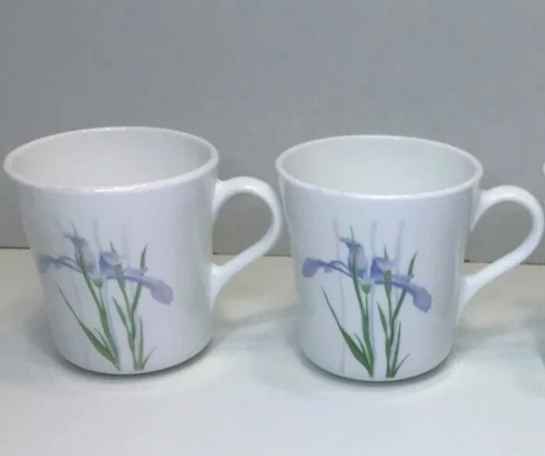 Set of 2 Vintage Corning Ware Corelle Shadow Iris Floral Coffee Tea Cup Mug 
