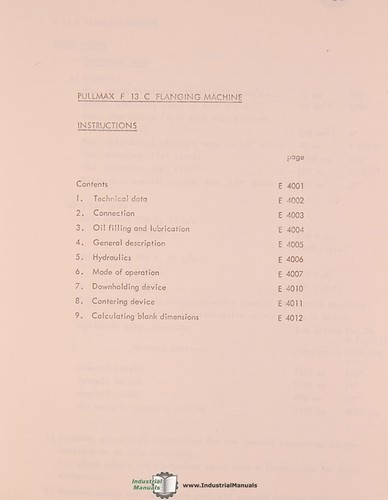 Pullmax F13 c, Flanging Machine, Instructions and Parts Manual Year (1965) - Picture 2 of 2
