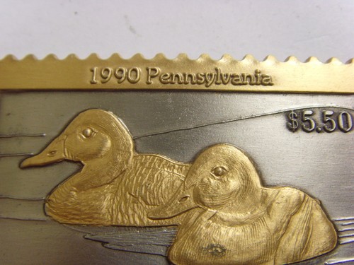 1990 Pennsylvania Game Commission gestión aves acuáticas sello de metal patos 50072 - Imagen 2 de 7
