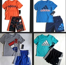 Adidas Boys 2 piece Athletic Set Shorts T-shirt Size 3T 4 5 6 White Red Navy