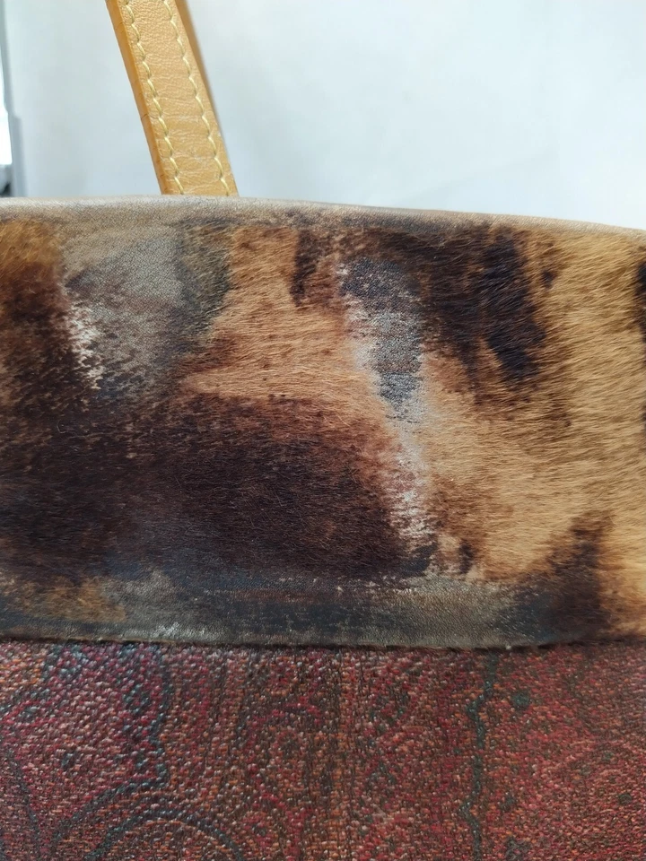 ETRO Milano Multicolor Leather Trim Paisley-Print Fur Detail Tote Bag - Image 4 of 4