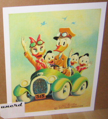 Carl Barks Kunstdruck: Rumble Seat Roadster - Donald Duck, Daisy, Nephews Print