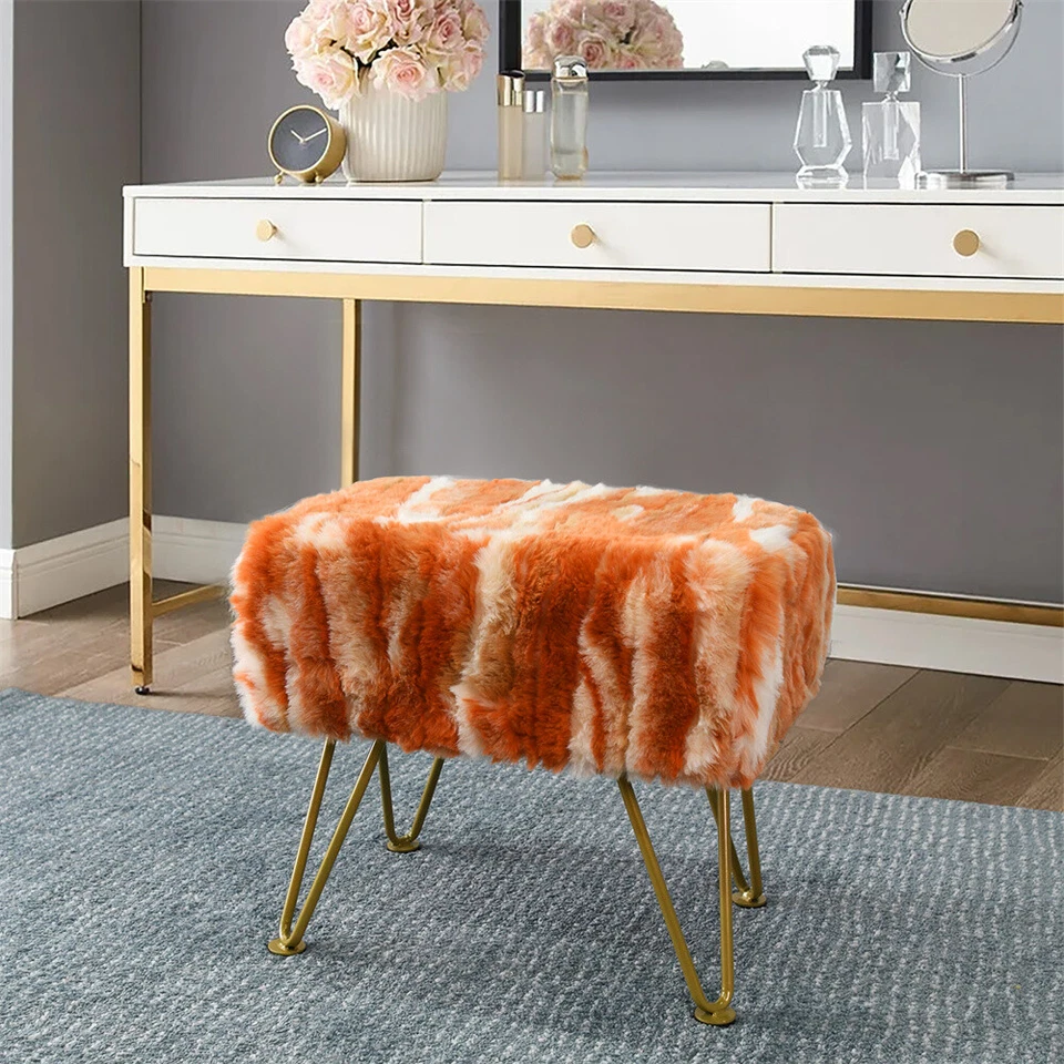 Banco otomano de piel sintética jacquard reposapiés taburete tocador silla de maquillaje banco de dormitorio Foto 4 de 4