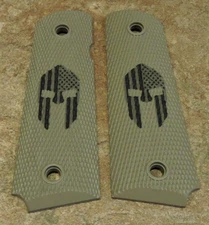 1911 Grips - AMERICAN SPARTAN - FDE/BLACK - .45, AMBI CUT, FULL SIZE, CUSTOM