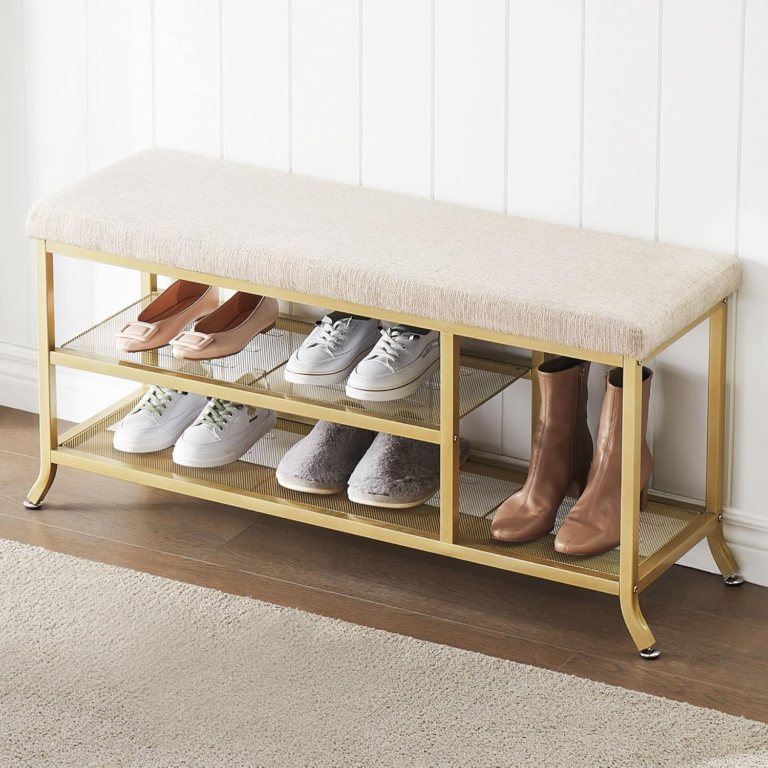 2-Tier Metal Shoe Rack Bench with Adjustable Shelf for Entryway Storage-image