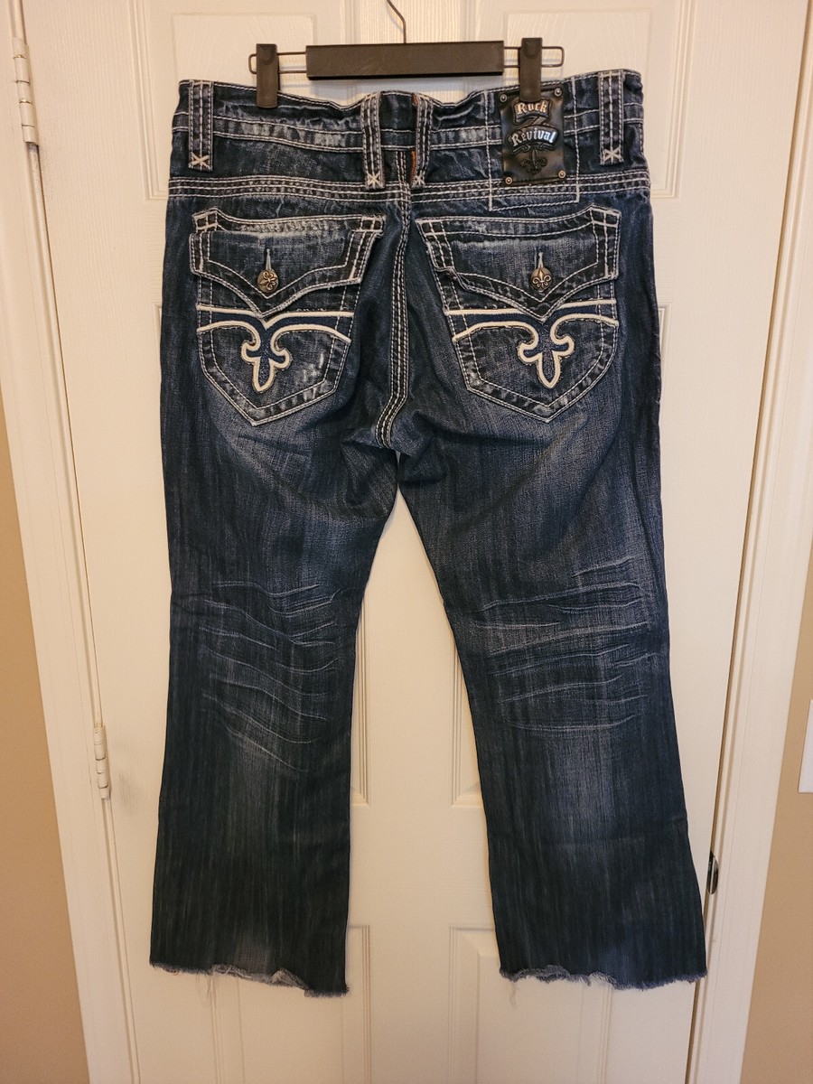 Rock Revival Paul Boot Denim Jeans Men's Size 36 Raw Hem