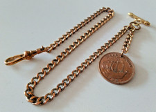 Catena orologio da tasca vintage 14" rame oro con portamonete 1938