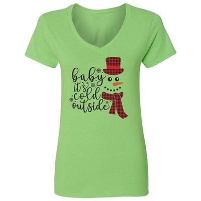 Baby Its Cold Outside - Merry Christmas Snowman Ladies' V-Neck Tshirt
