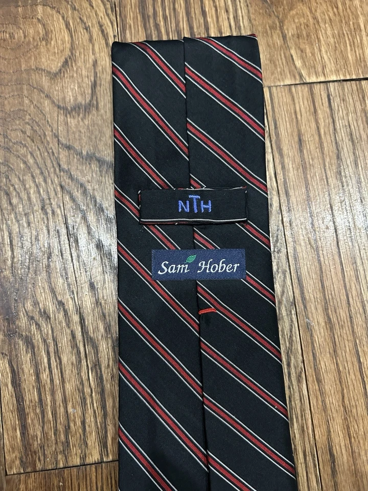Corbata Sam Hober hecha a mano negra y roja toda seda Foto 2 de 4