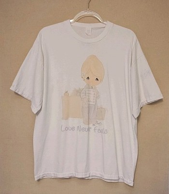 VTG Precious Moments Love Never Fails White Single Stitch Graphic Tee Adult L