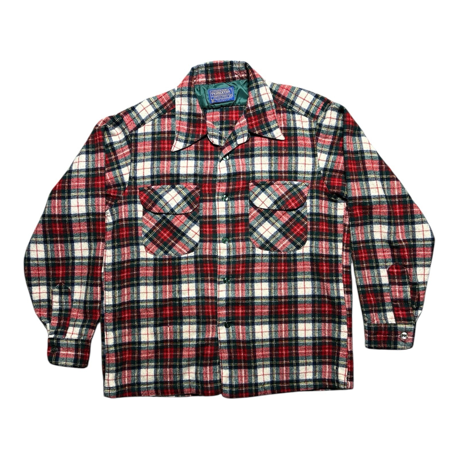 VTG 60s Pendleton Loop Collar Wool Red Plaid Flan… - image 2