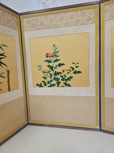 Vintage asiatische Stickerei Blumen 4 Panel Wandbehang Trennwand. MC1 - Bild 3 von 15