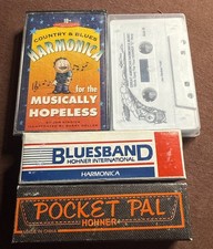 Vintage Hohner Bluesband /Pocket PalHarmonicas Lot of 2 Key C w/ Tapes