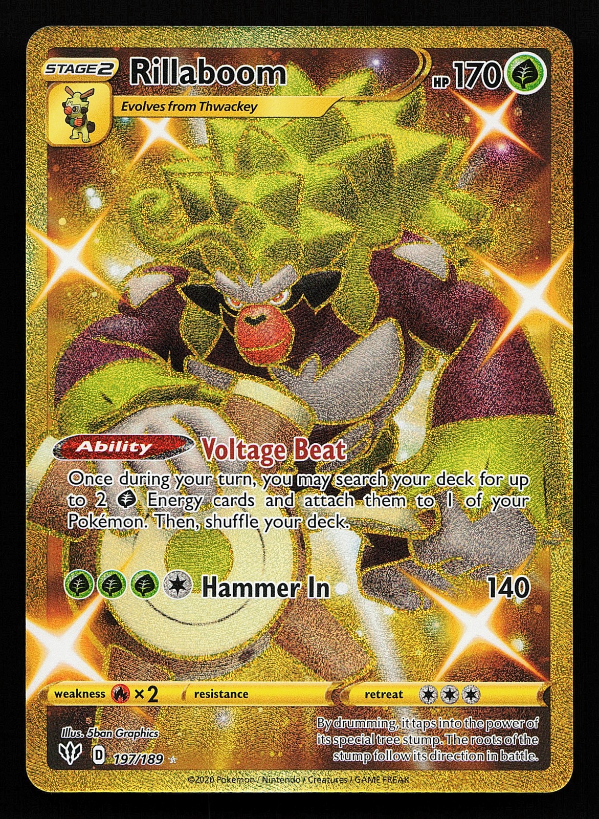 Rillaboom 197/189 Secret Rare Darkness Ablaze Pokémon Card