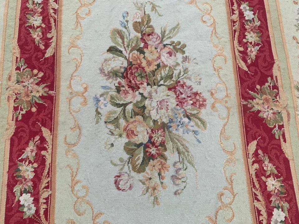 Alfombra vintage estilo francés Aubusson punta de aguja puntada de cadena 3x5 pies envío gratuito Foto 4 de 4