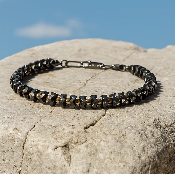 Pulsera de energía de hematita para hombre puesta a tierra cristal curativo joyería regalo de Navidad Foto 2 de 4