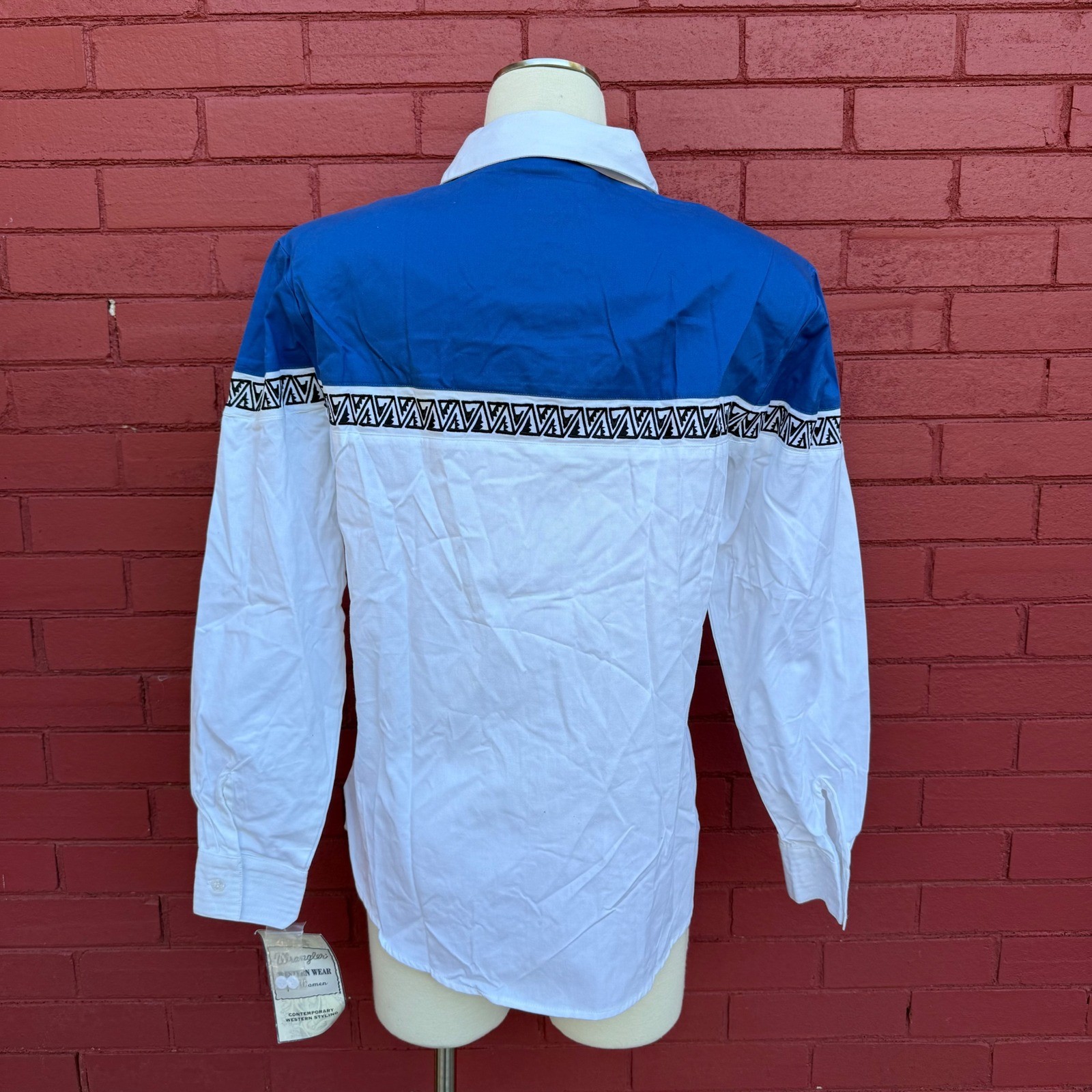 Vtg 80s NWT Wrangler Western Wear Shirt Rodeo Blue Geometric Print Womens Large thumbnail 6