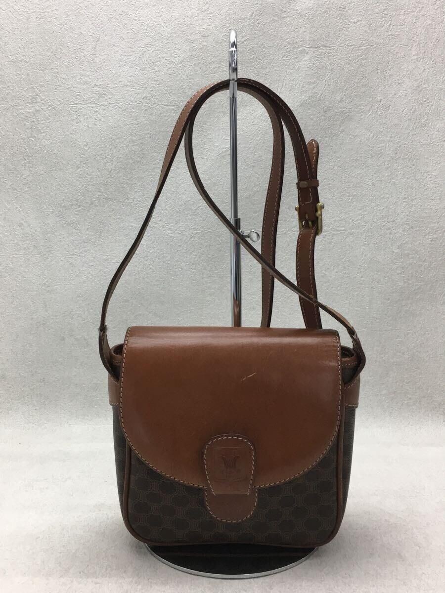 CELINE Shoulder Bag Macadam pattern leather Brown Used