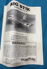 Vintage Great Planes BIG STIK Instruction Manual  Book- Sizes 20, 40, 60