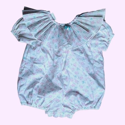 Vintage Cuties by Judy Baby Frilly Floral Bubble Romper Pleats Collar 0-6 Months - Photo 1/4