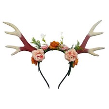 Deer Antlers Headband with Reindeer Horns Woodland Rose Deer Ears Headpiece f...