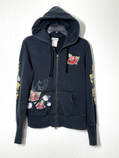 Disney Mickey Mouse Hoodie Womens Large Black Zip Up Roses WDW Tattoo Graphic
