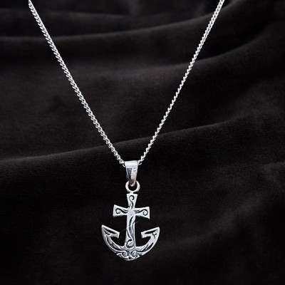 Schöner polierter geschnitzter Sterlingsilber Anker Anhänger mit Kette, 18, 20...