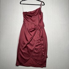 Lulus Meant to Be Together Satin One-Shoulder Midi Dress Women’s Small Wine Red