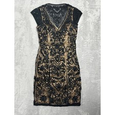 Sue Wong Nocturne Black Illusion Back Sheath Dress Embroidered Beaded Size 2 XS