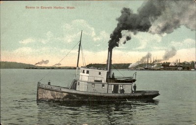Everett WA Steam Tugboat Everett Harbor Edison c1900s-10s Vintage Postcard bhn