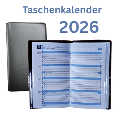 PDP Taschenkalender/Monatsplaner 2026 schwarz 9,5 x 16 cm Zeitplan 1 Monat/2 Seiten