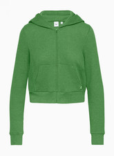 TNA Aritzia Waffle Thermal Knit Zip Cropped Hoodie Jacket Kiwano Green Medium