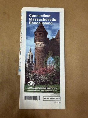 AAA Connecticut Massachusetts Rhode Island Road Map 1993 New England Travel