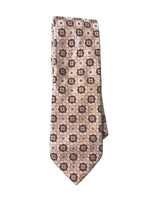 Handsome Countess Mara silk tie. Geometric pattern in browns with orange center.