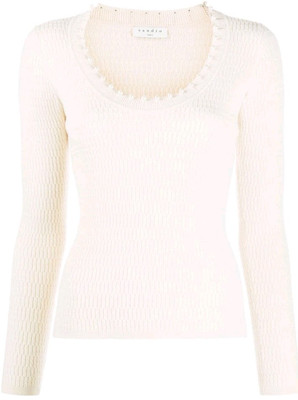 Sandro Paris Jisel Beaded Beige Sweater FR1 US S