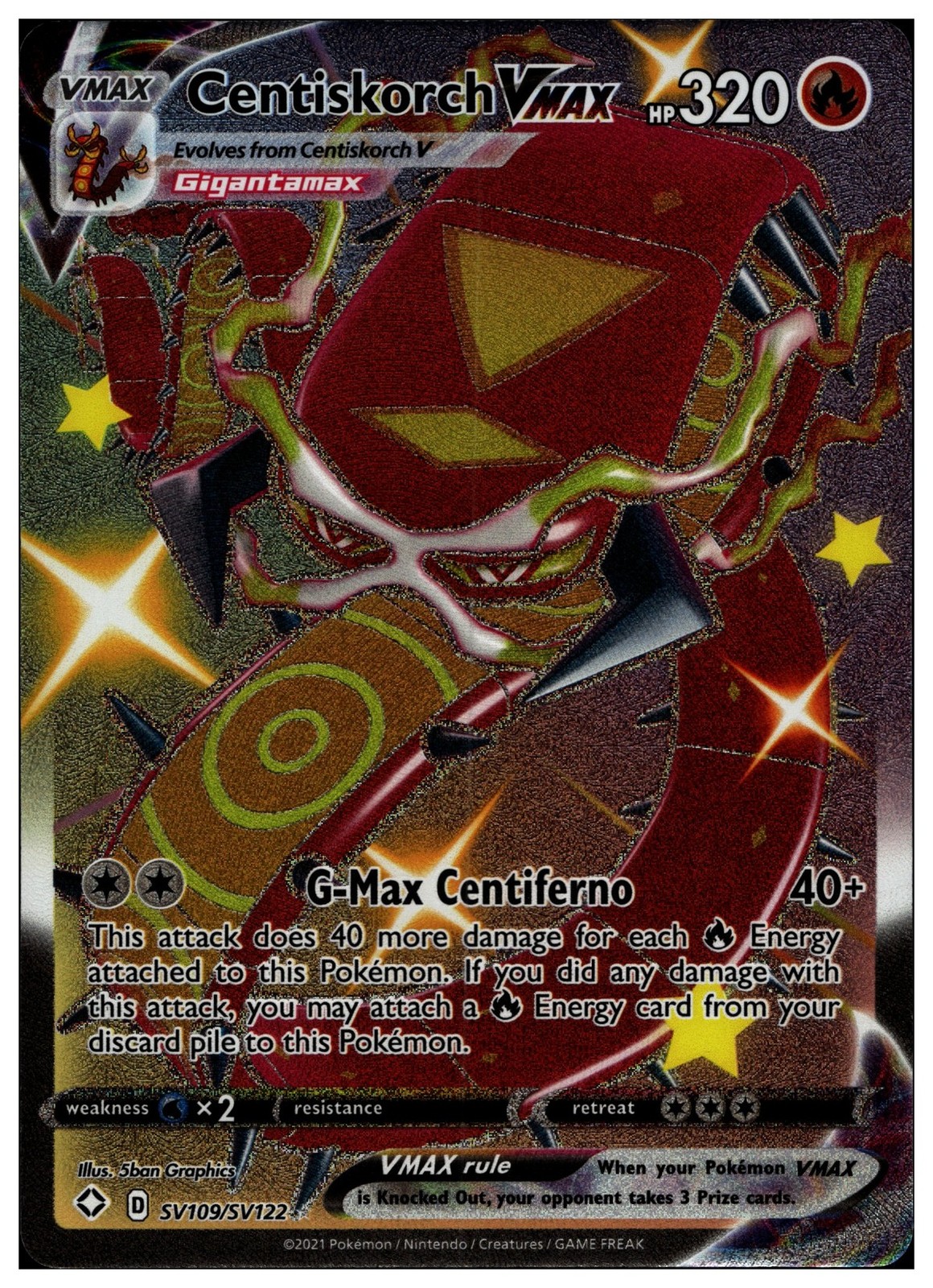 Centiskorch VMAX Holo Ultra Rare SWSH03: Darkness Ablaze 034/189 NM