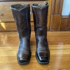 Vintage Acme Cowboy Boots Square Toe Brown Leather Men's Sz 10D Made IN USA