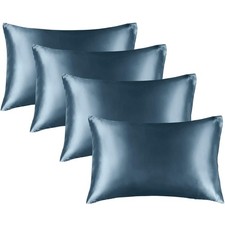 Premium Satin Pillowcase Set, 20x26 Standard Size 4 Pack, Blue