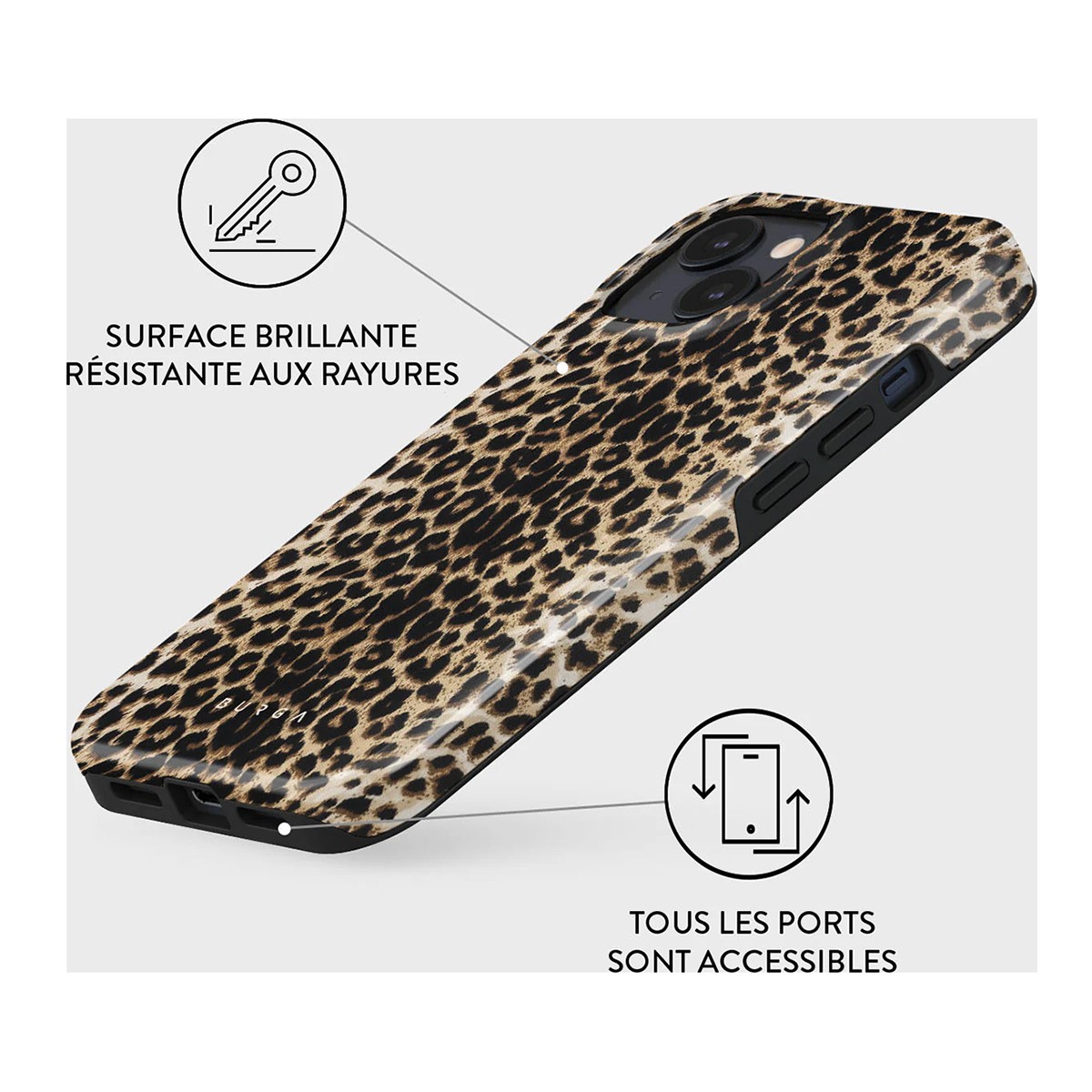 Coque iPhone 15 antichoc et résistante Burga modèle léopard incassable - 2