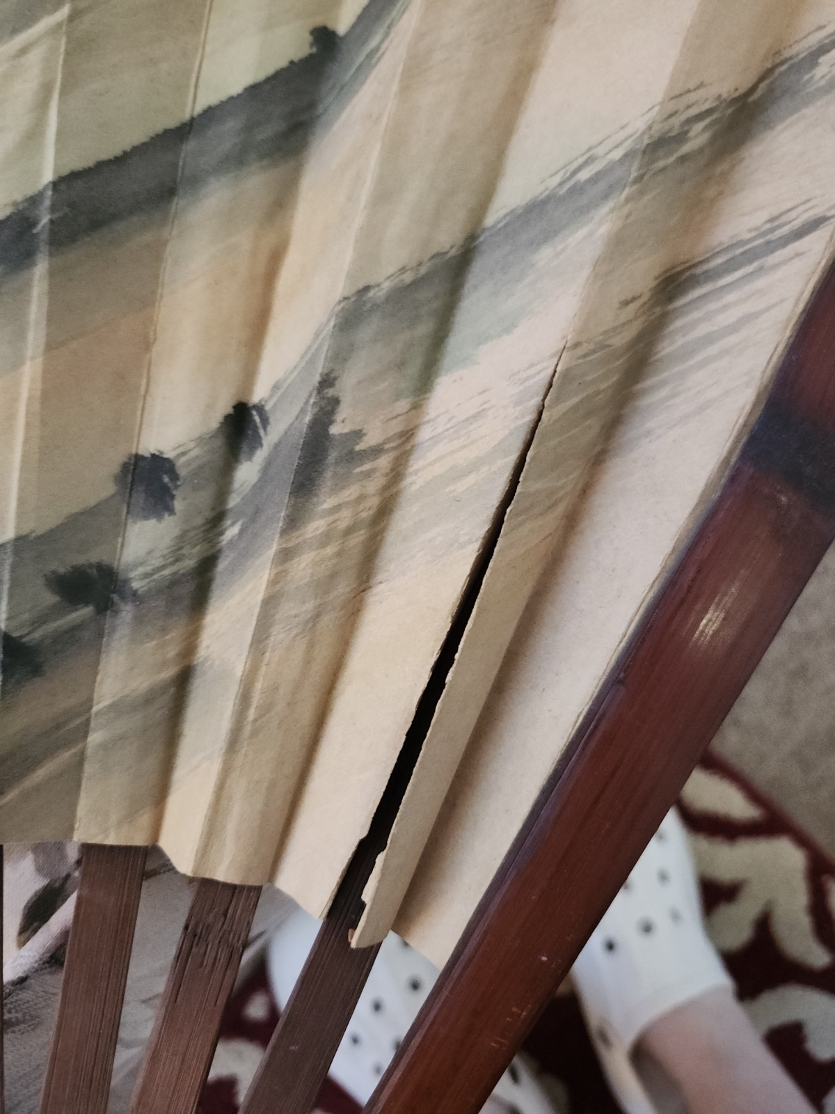 Extra Large Vintage Chinese Wall Decorative Hand Painted Wooden Folding Fan 36" 