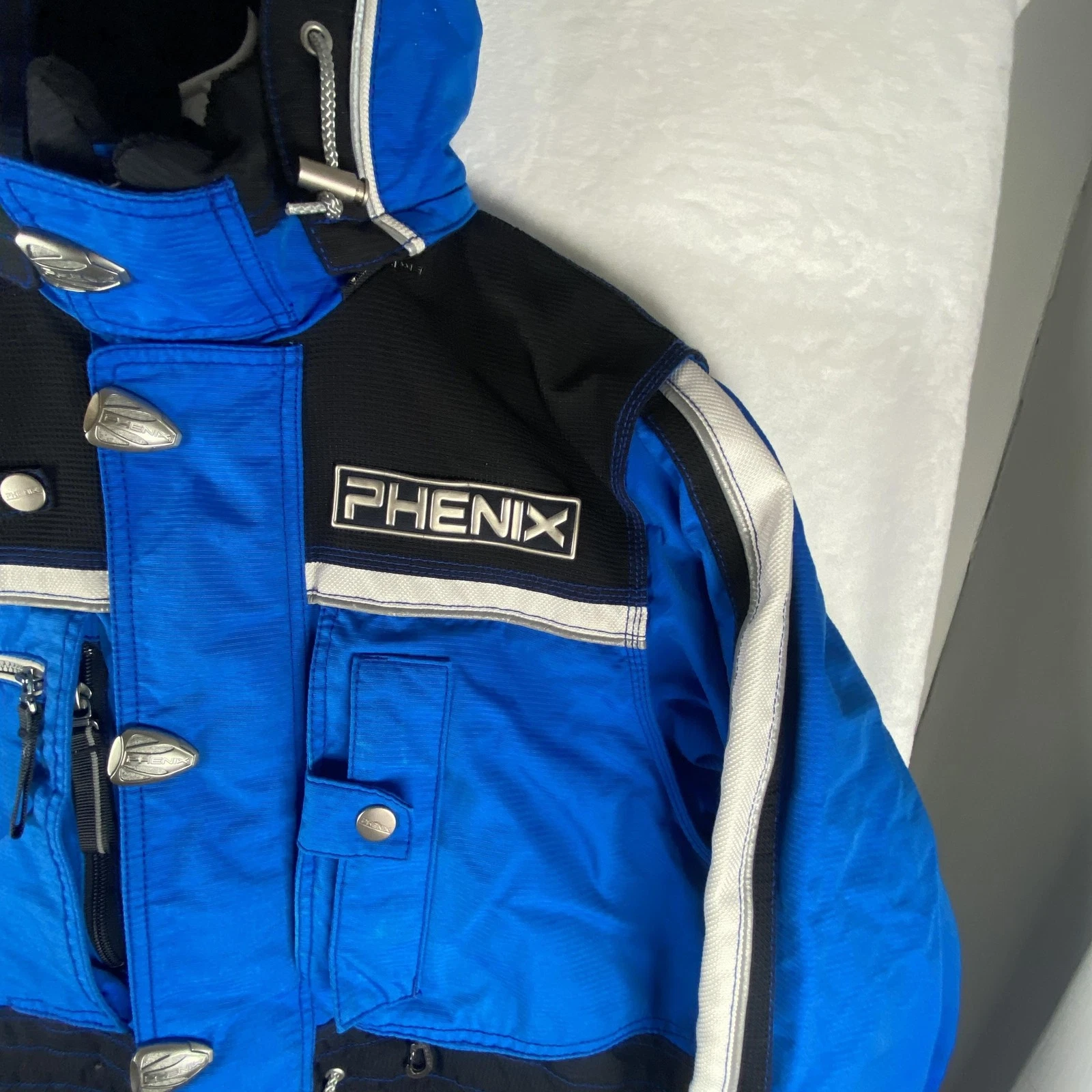 Phenix Ski Jacket Mens Medium Blue Black Hooded Insulated Reflective EY58033 image 13