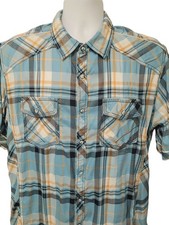 BKE Buckle Shirt Men's Large Blue Plaid Athletic Fit Pearl Snap Short Sleeve